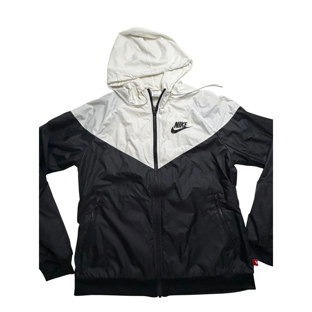 Nike Windrunner Windbreaker Jacket Black White Colorblock Hooded Mens Medium